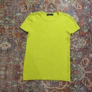 Zara Knit Small Cap Sleeve Bright Yellow Ribbed Shirt